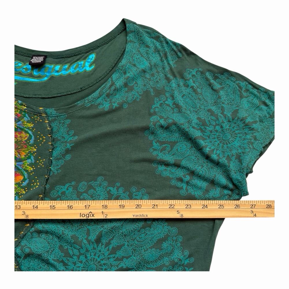 Desigual Mandala Top Womens Lg Green Floral Dolman Sleeve Scoop Neck Boho Artsy - Picture 7 of 11